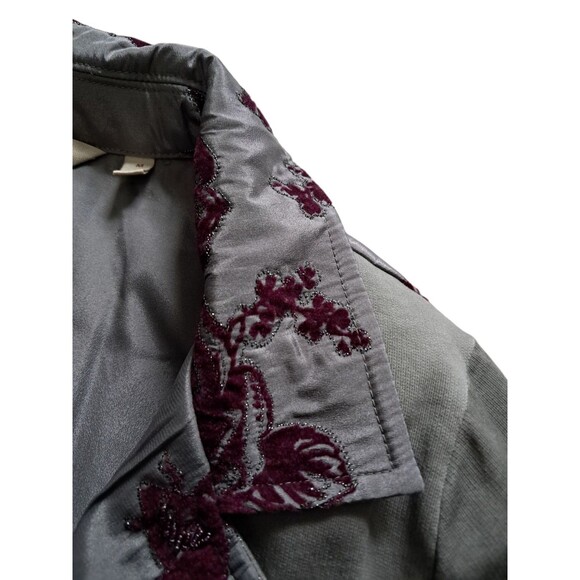 Soft Surroundings Long Jacket Womens Medium Gray Purple Grandeur Embroidery Boho - Picture 9 of 15